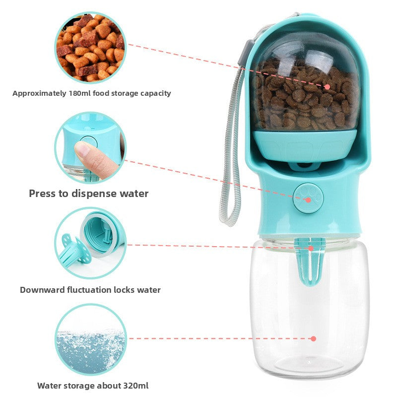 Portable Pet Water Bottle with Feeding Bowl Set, Leakproof Travel Bottle in Three Colours