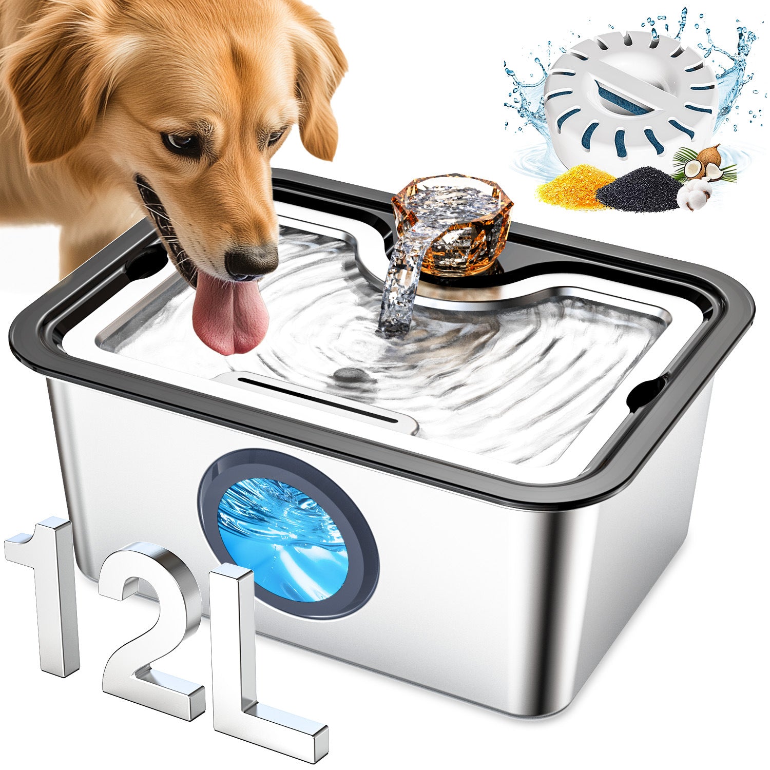 12L Stainless Steel Automatic Pet Water Dispenser with Dirt Separation Filter