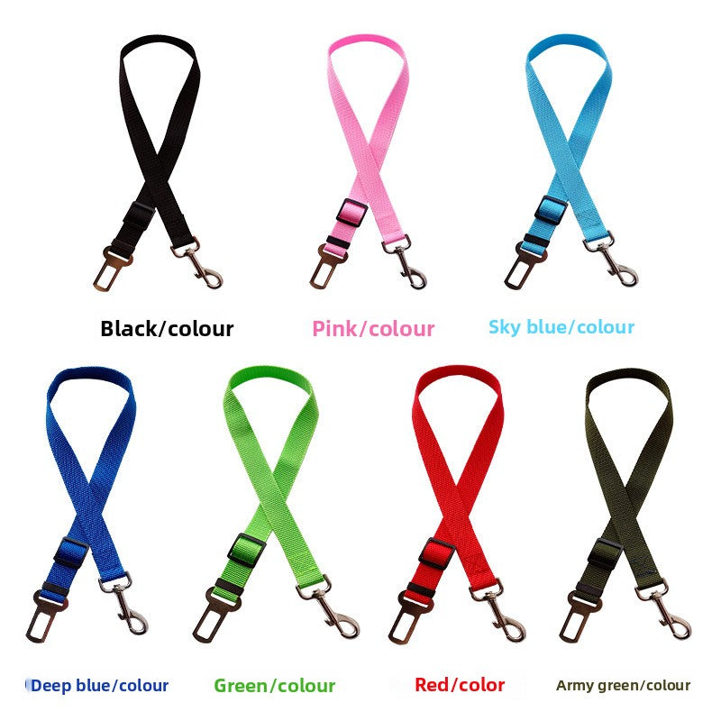 Pet car seat belt safety lead in blue with metal clip