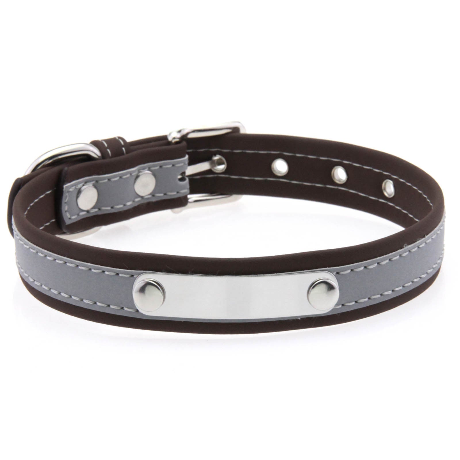 Reflective pet collar with steel name tag, 5 sizes available