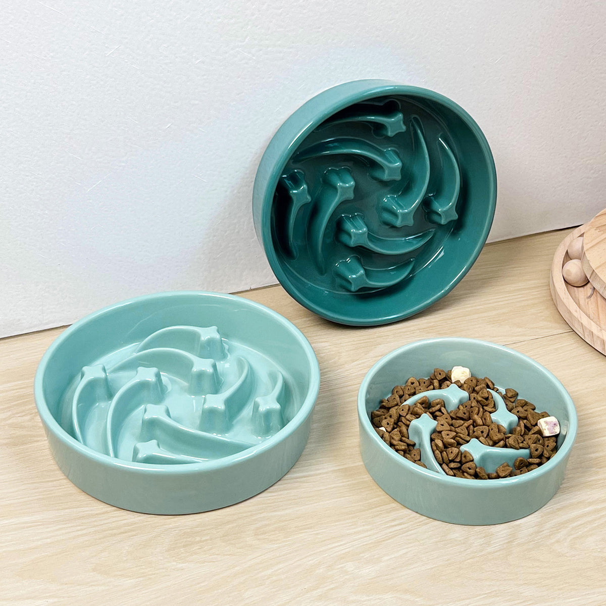Meteor Shaped Ceramic Slow Feeder Pet Bowl in Small Medium or Large with Stable Base