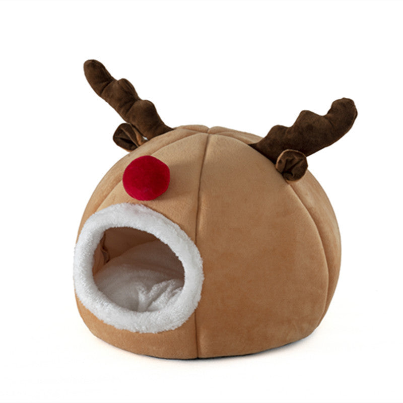 Beige reindeer shaped pet den tent with removable mat, view 6