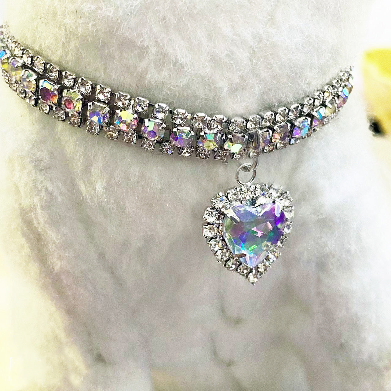 Rhinestone elastic pet collar with charm in Red Paw, front view