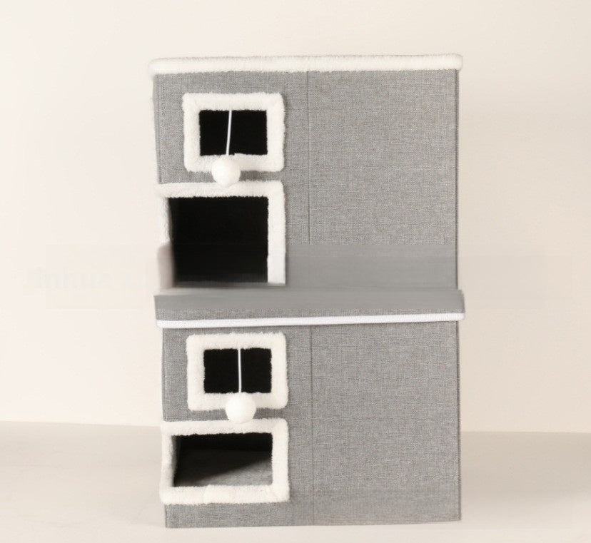 Grey foldable cat cave bed with side entrance, view 10