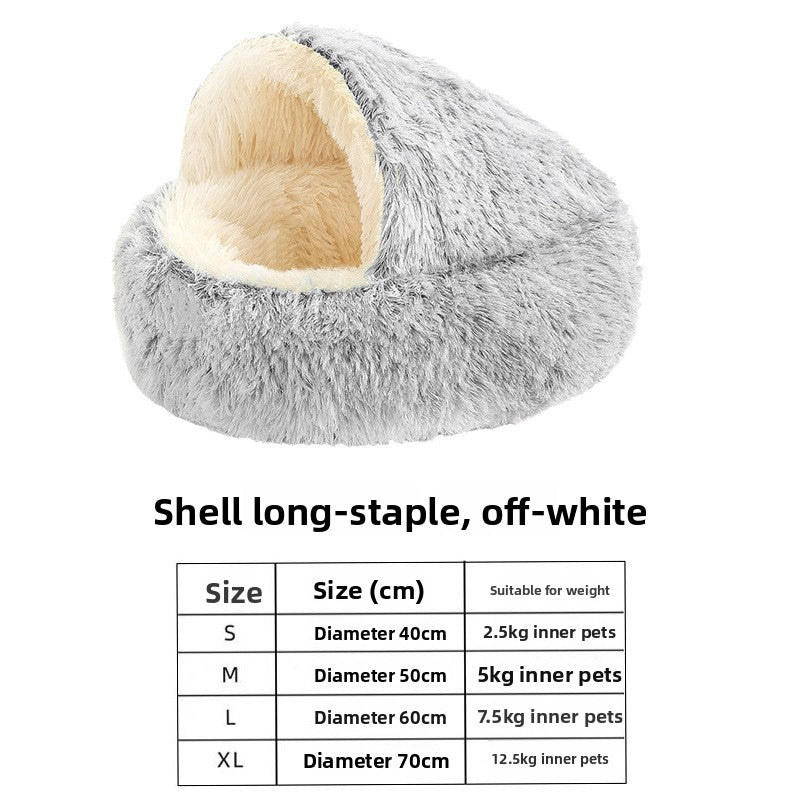 Semi-enclosed shell cat bed in soft plush, extra detail view