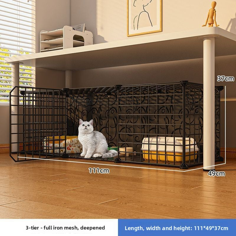 Indoor plastic cat cage with litter area and cat bed, view 46