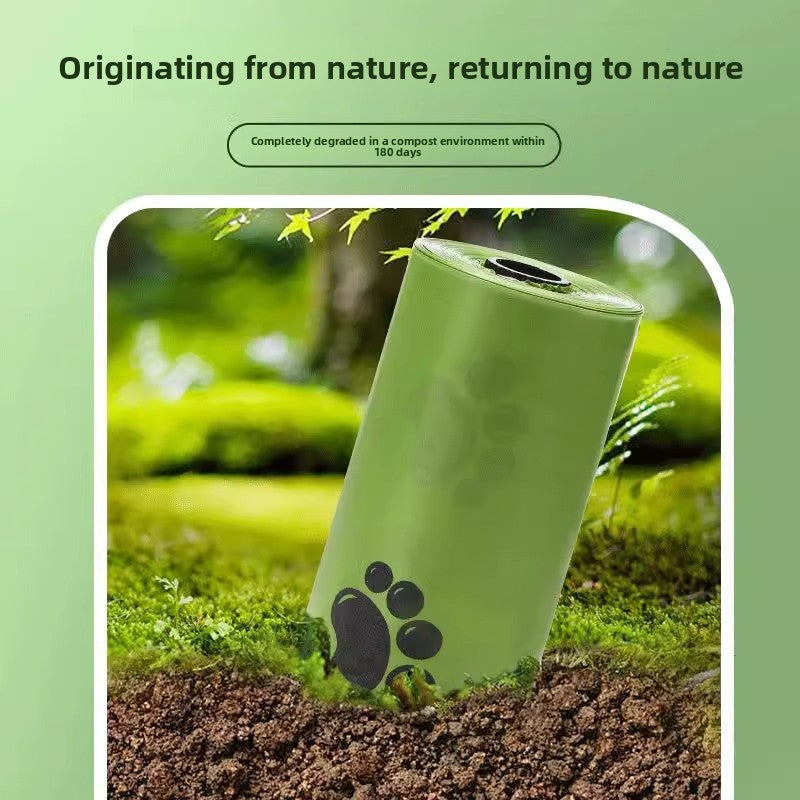 Dog poop bags with handy dispenser, close-up detail view