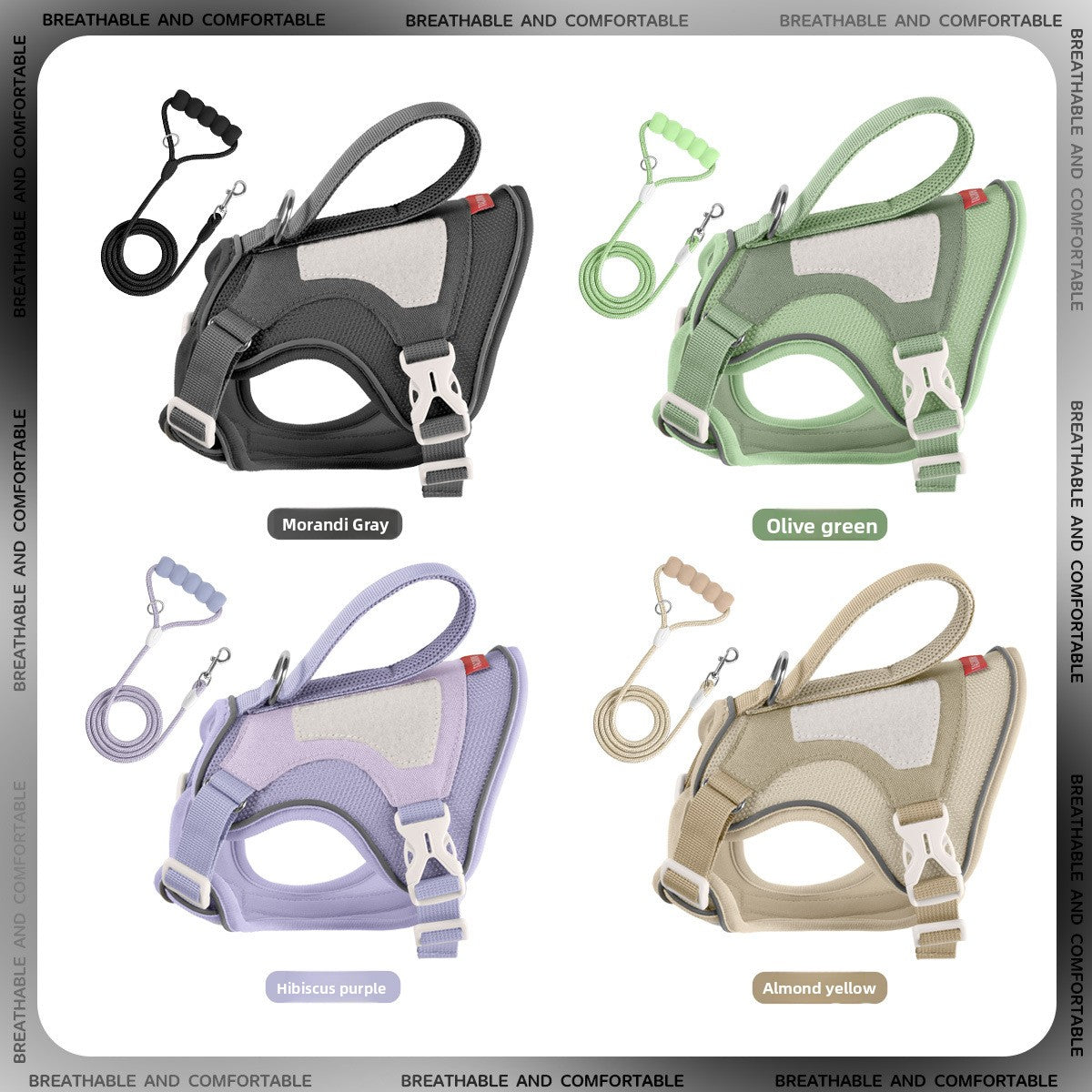 Reflective nylon harness for cats and small dogs in olive green, product image 5