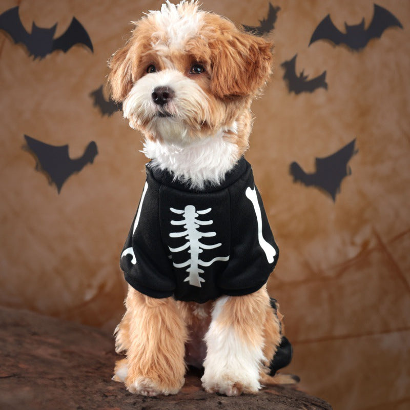 Four leg skeleton dog costume with skull and bone print