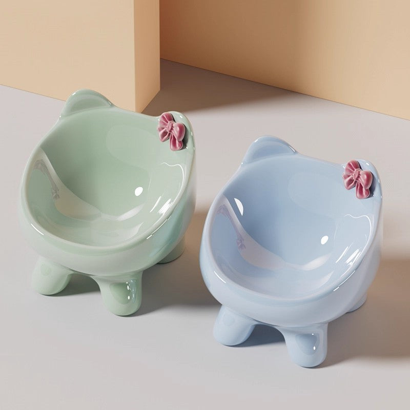 Elevated Ceramic Cat Food and Water Bowl with Weighted Non-Slip Base in Glazed Colours