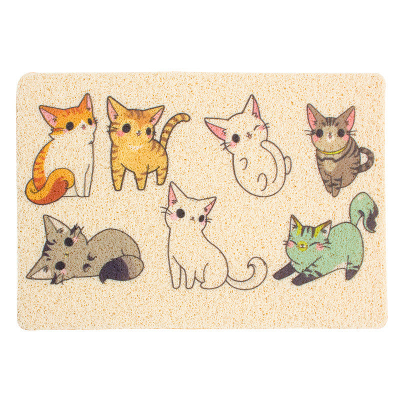 Hand-Painted PVC Cat Litter Mat with Cute Cat Designs