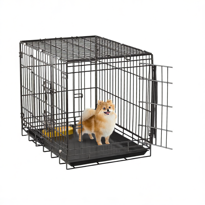 Black foldable wire dog crate with divider panel, photo 4