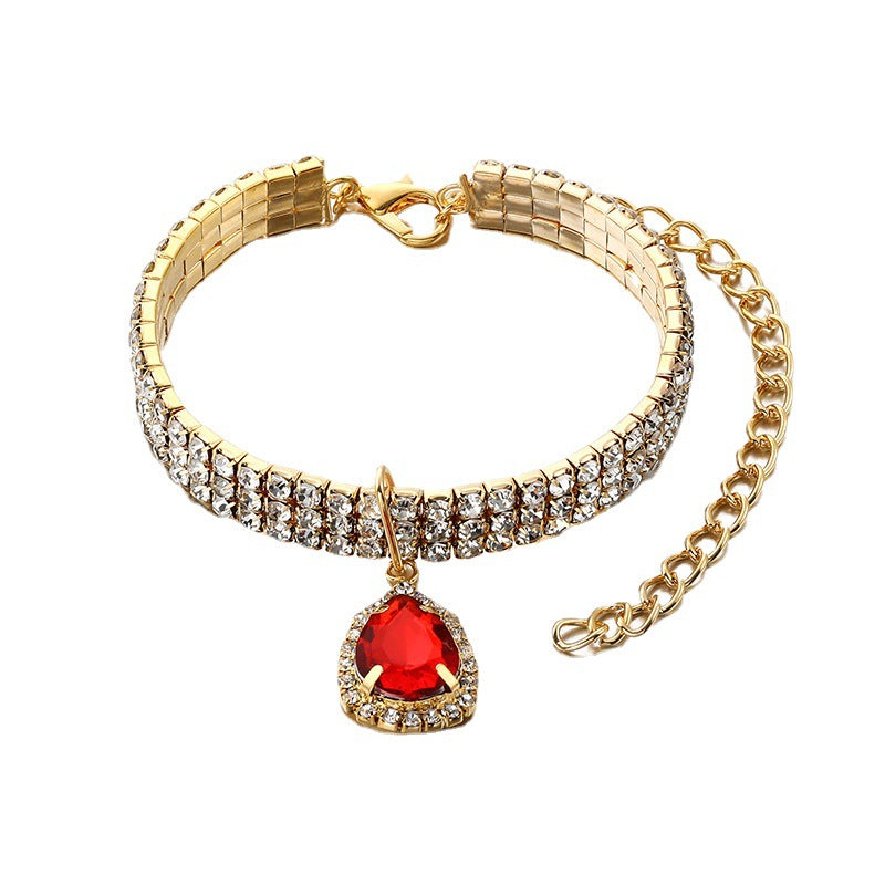 Rhinestone elastic collar with teardrop pendant for cats in pink