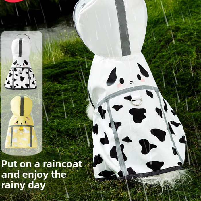 Waterproof rain poncho for small dogs in Dalmatian, front view
