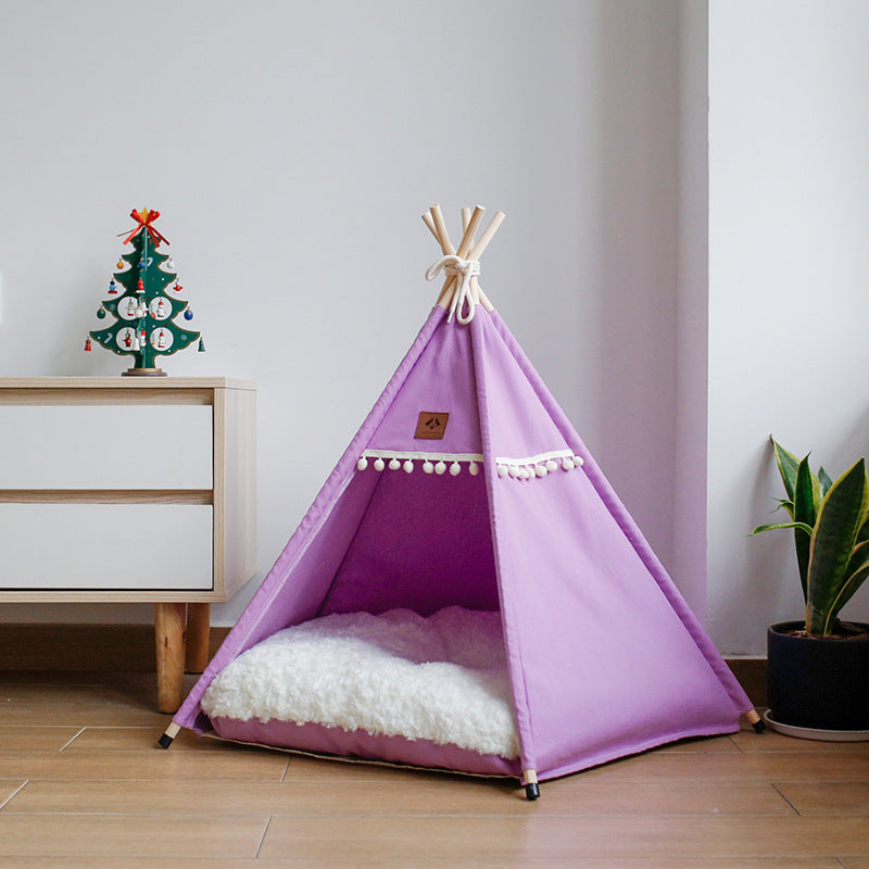 Canvas pet teepee tent with cushion for cats and dogs, view 20