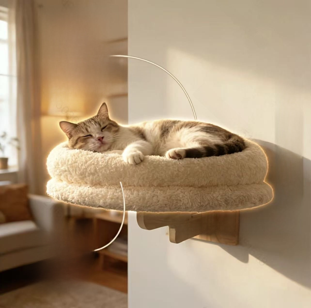 Wall-mounted pine wood cat house with jumping platform, photo 2