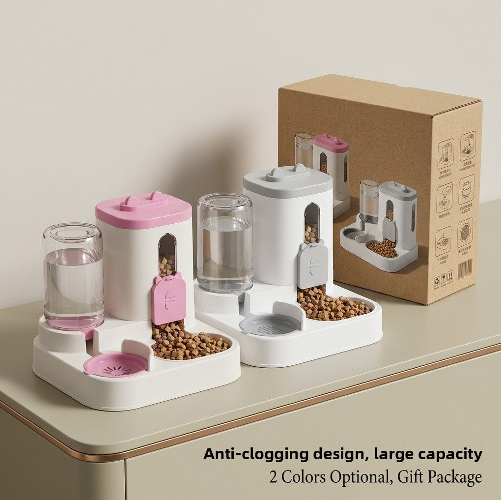 Large Capacity Pet Feeder and Water Dispenser with Anti-Blockage and Detachable Design