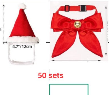 Christmas velvet pet scarf and hat set in Bow Tie, top view