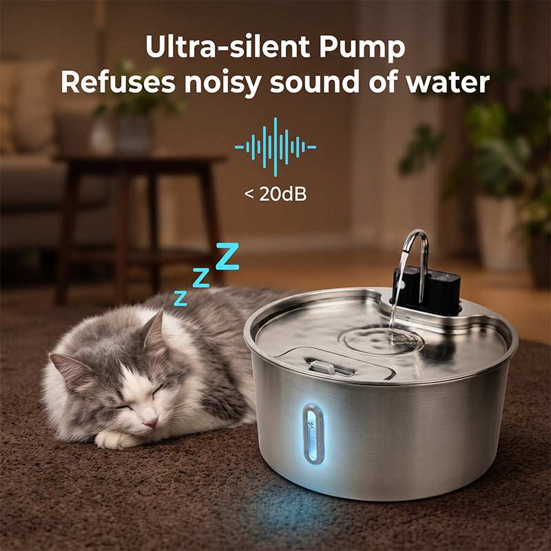 7L Stainless Steel Pet Water Dispenser with Infrared Sensor, Quiet Pump and USB Power