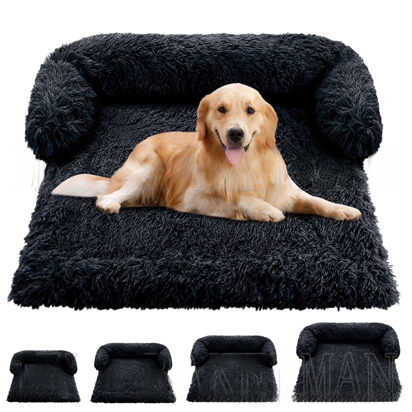 Removable washable plush square dog bed in dark grey