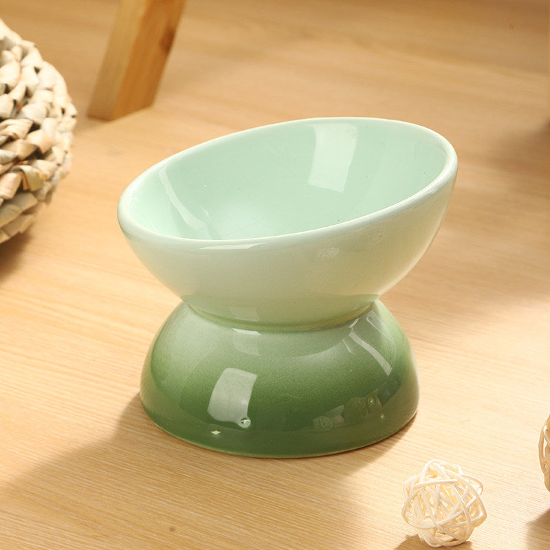Ceramic Raised Pet Bowl with Gradient Finish for Cats and Small Dogs, Food or Water