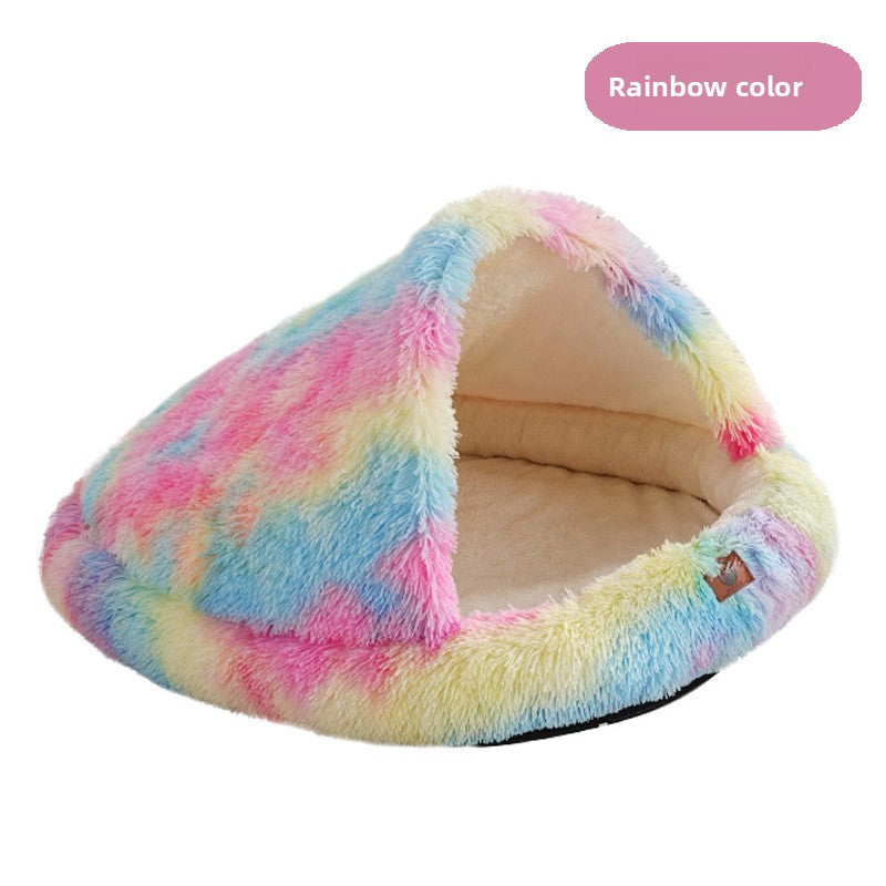 Plush enclosed cave bed for cats in gradient grey, product image 10