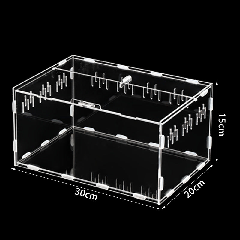 Ventilated acrylic enclosure for spiders and small reptiles, close-up detail view
