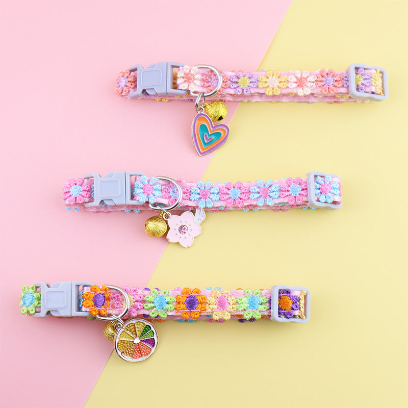 Multicolour lace flower collar with bell for cats and small dogs