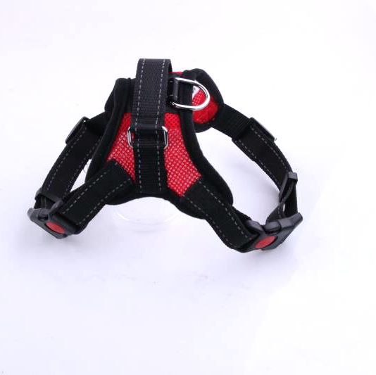 Breathable adjustable dog harness with reflective lead in Red, showing size and shape