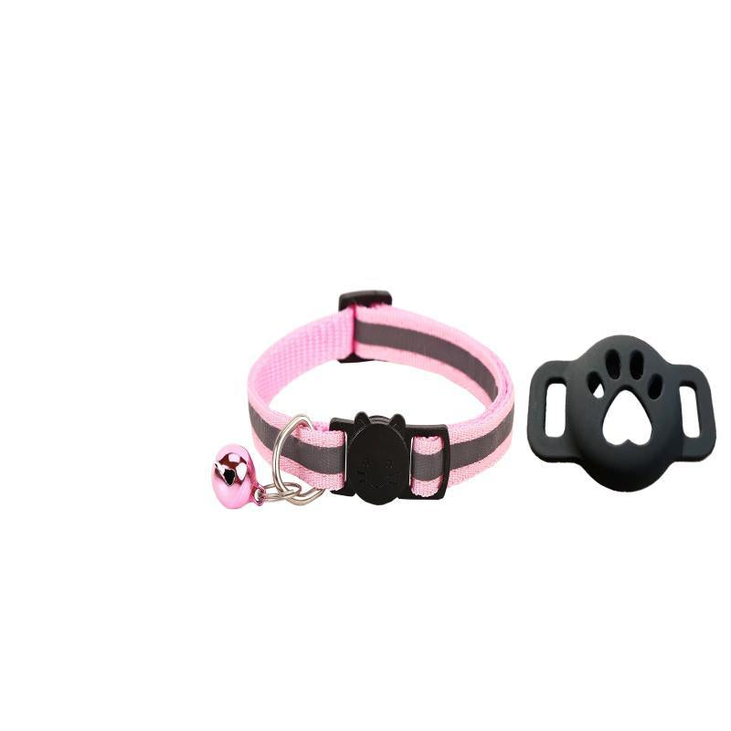 Reflective breakaway cat collar with silicone AirTag holder sleeve and bell, view 4