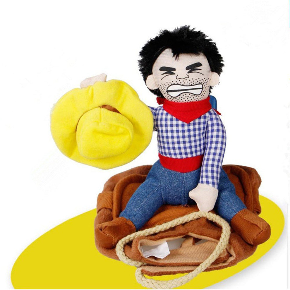 Horse rider costume for dogs with adjustable straps, side view