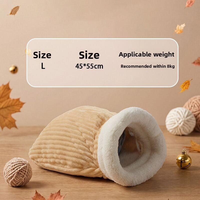 Flannel sleeping bag cat bed with enclosed design, photo 31 of 33