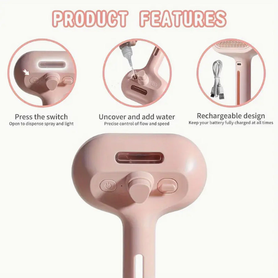 Long Handle Pet Steam Spray Massage Comb for Dogs and Cats