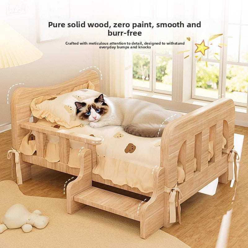 Solid Wood Raised Dog Bed, Elevated Kennel with Mat Option