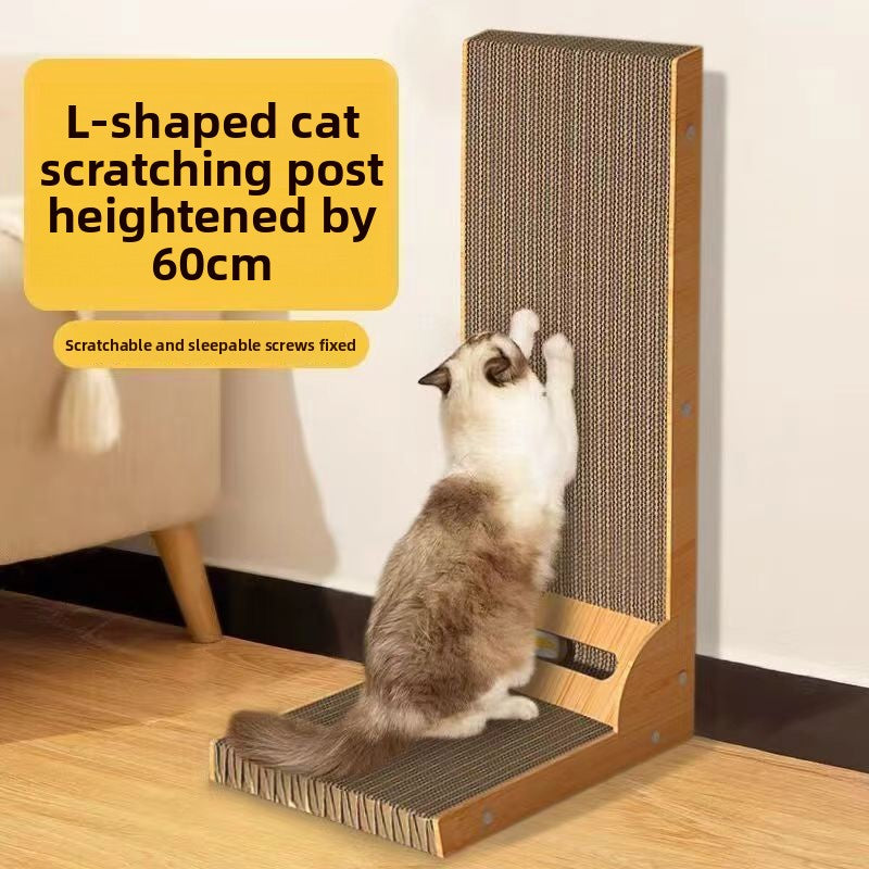 L-shaped corrugated cardboard cat scratcher with free catnip pack