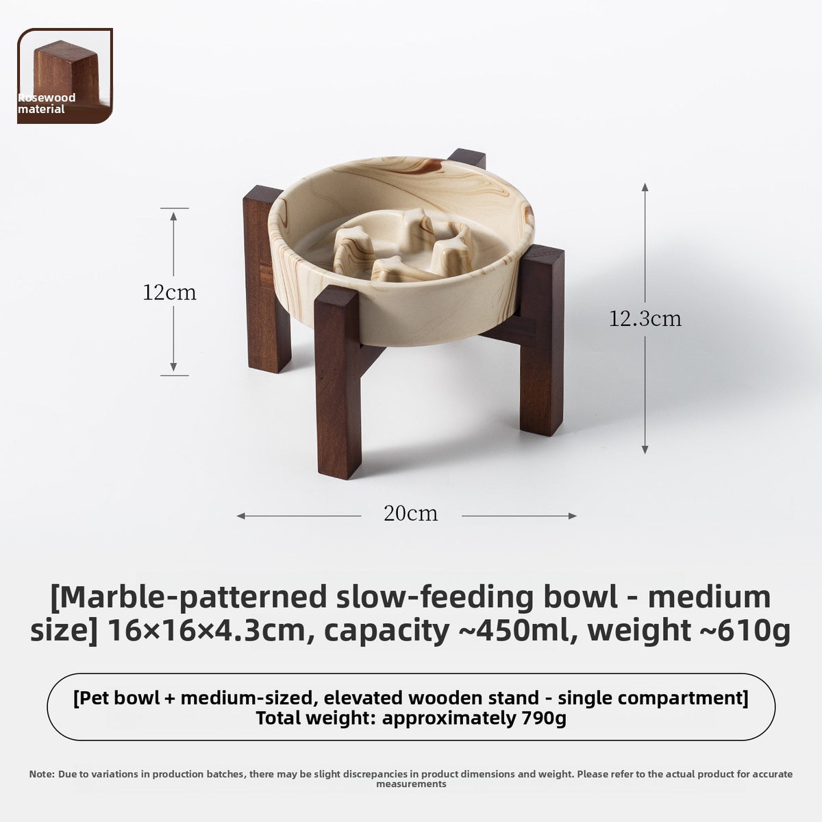 Marble Pattern Ceramic Pet Bowl with Acacia Wood Stand in Water or Slow Feeder Style