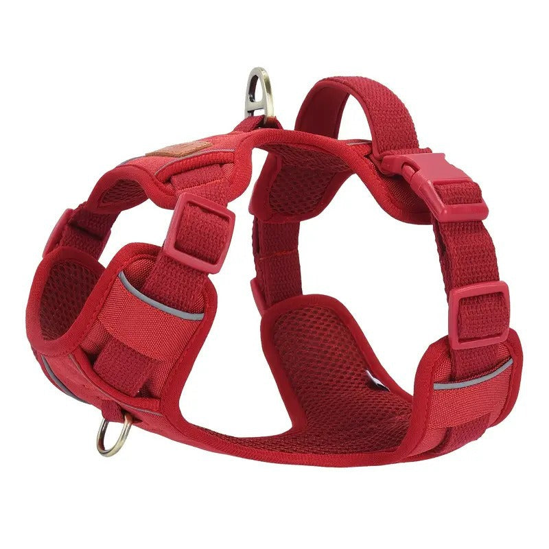 Retro leather look dog harness in brown on a small dog