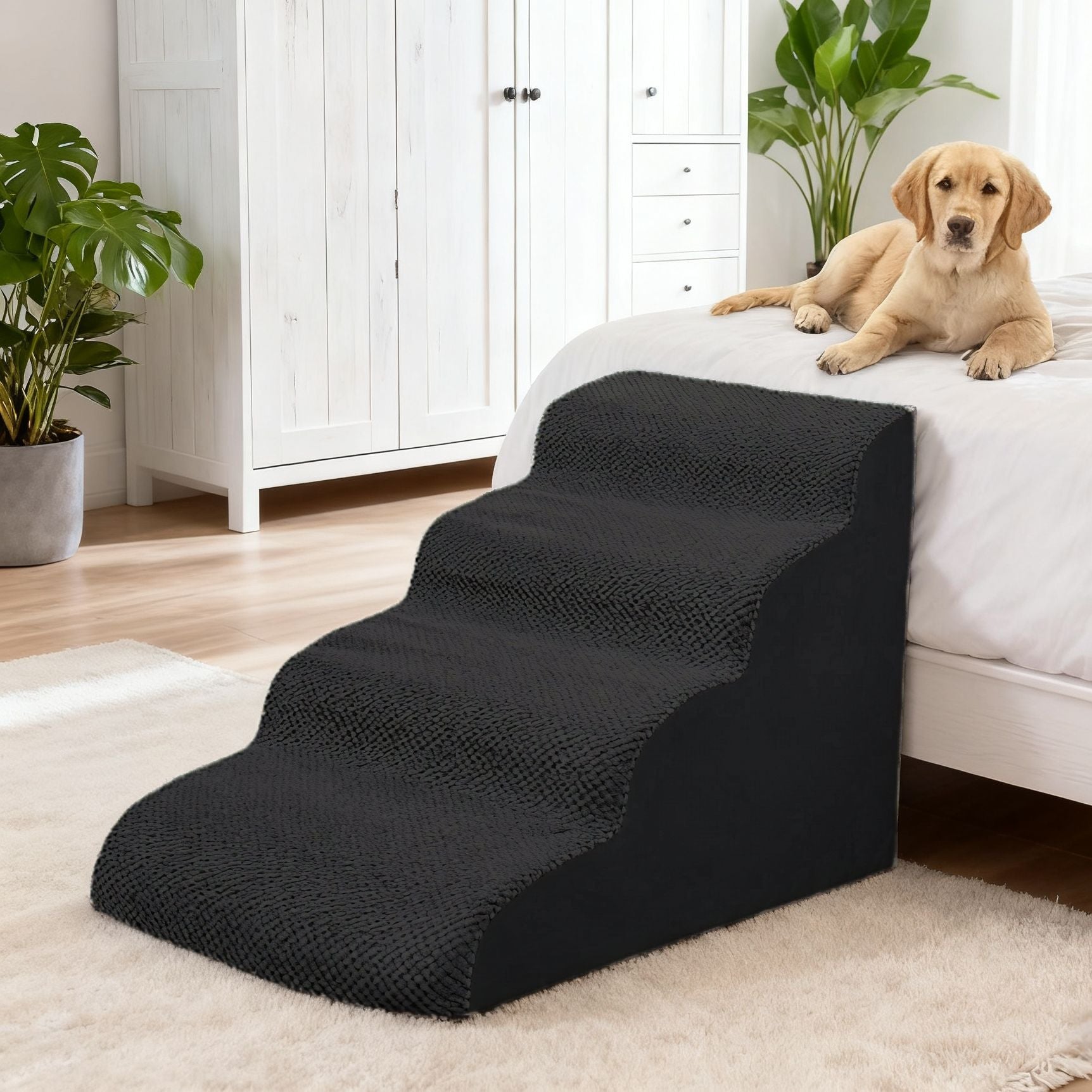 Grey soft foam dog stairs with removable cover, photo 2