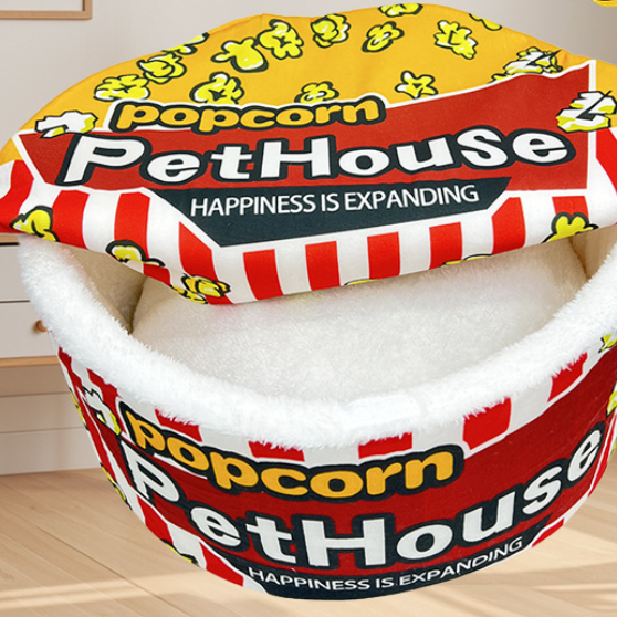 Novelty popcorn box shaped plush cat bed, product image 4