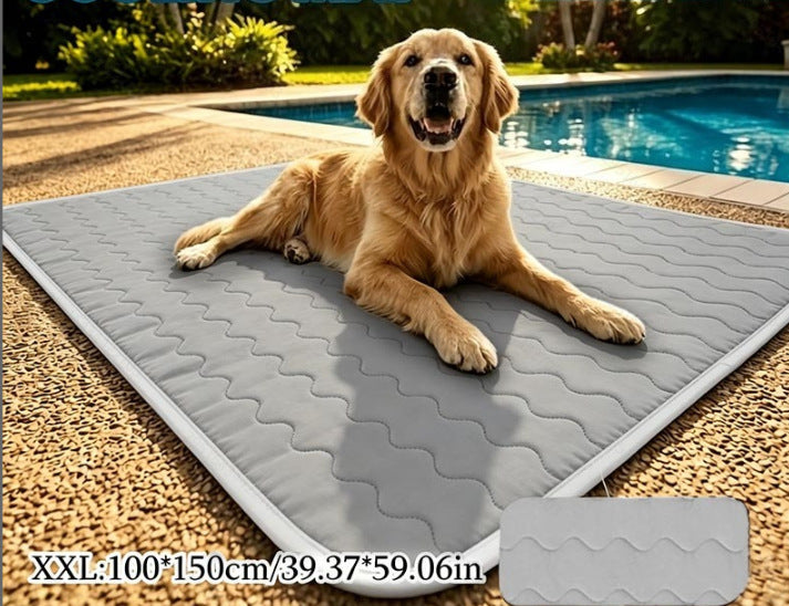 Breathable pet cooling mat with blue wave pattern