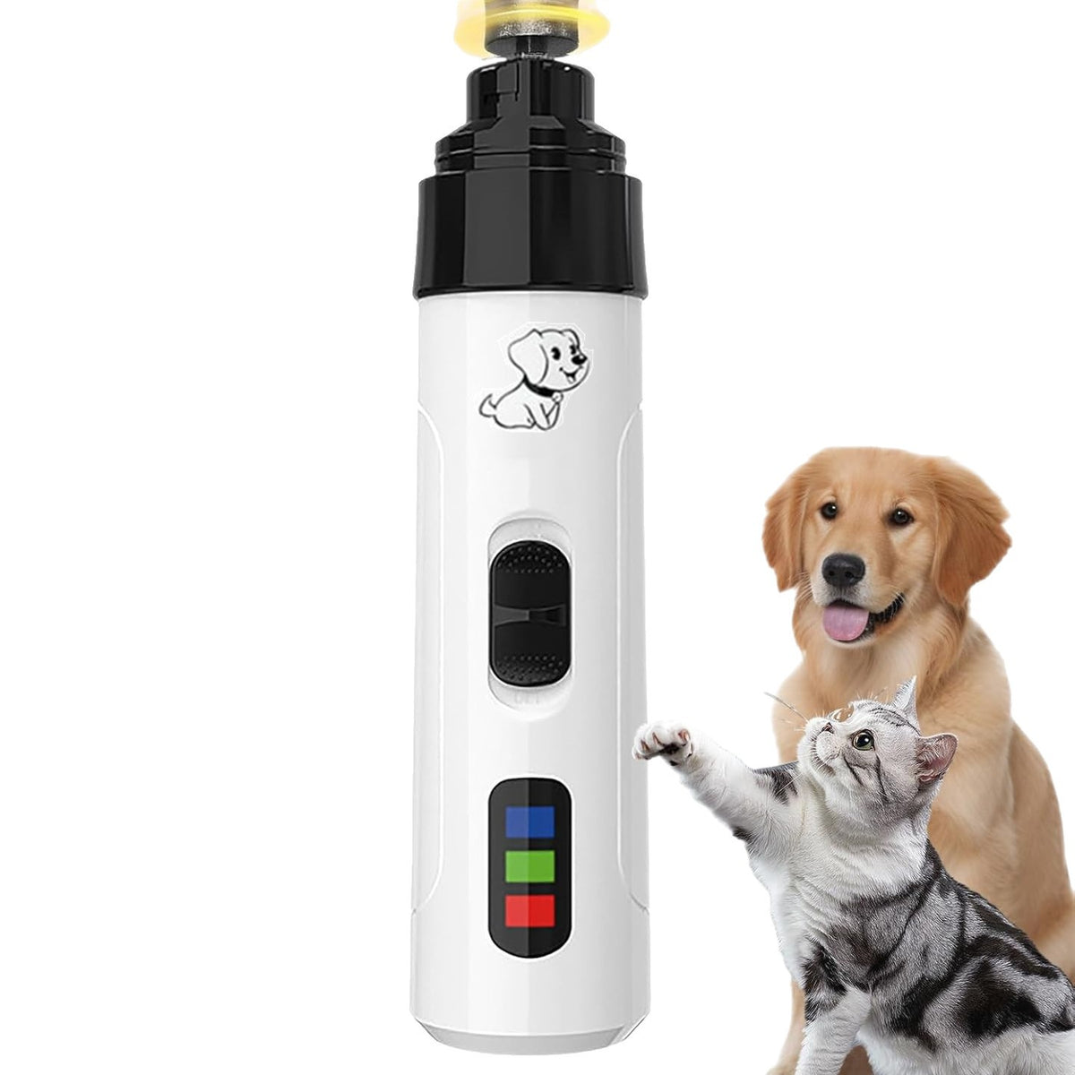 USB rechargeable pet nail grinder with LED light, product detail photo