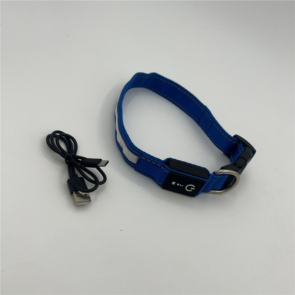 Adjustable LED light up dog collar in Green, front view