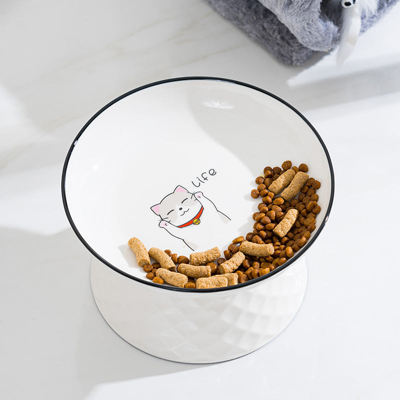 Raised Ceramic Cat Bowl, Elevated Feeding Dish