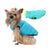 Reversible high collar dog winter vest in Lake Blue and Green, front view