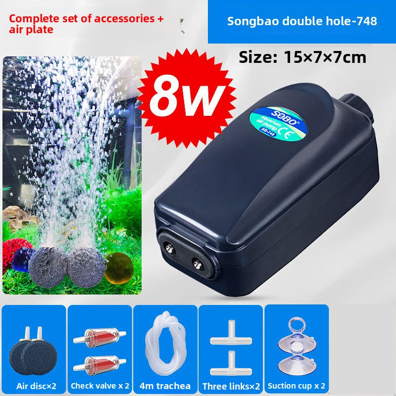 Quiet two outlet aquarium air pump with air stones and tubing, view 7