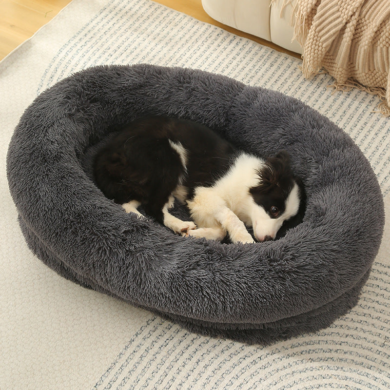 Raised edge cotton dog bed with curved sides and soft cushion, photo 16