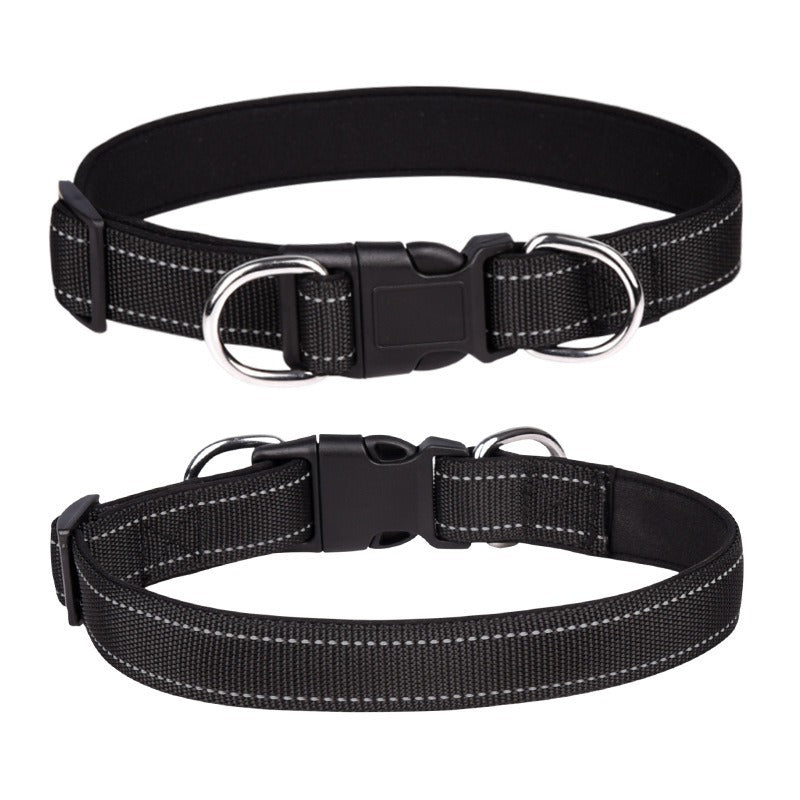 Reflective padded dog collar with locking buckle in Grey Printed, side view