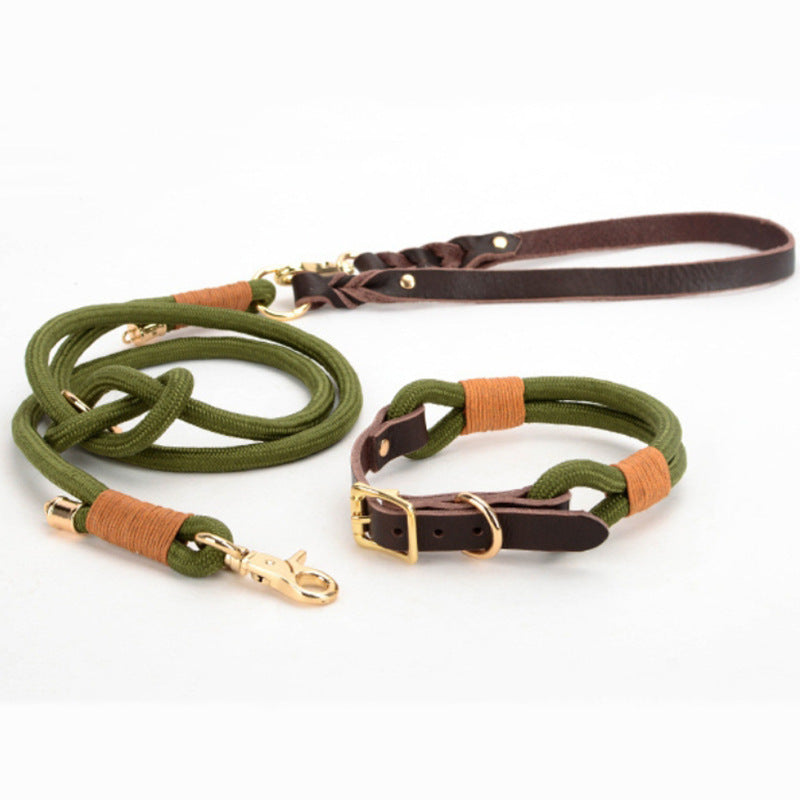 Matching long dog lead and nylon collar with leather detail