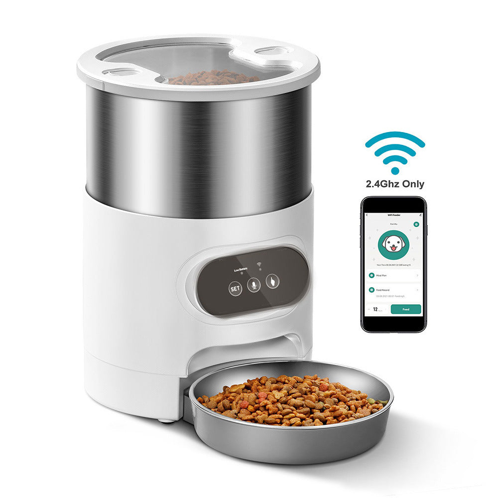 Stainless Steel Smart Pet Feeder with App Control, Timed Portions, Single or Double Bowl