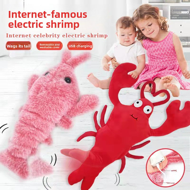 USB rechargeable jumping plush shrimp toy for cats and dogs, view 1